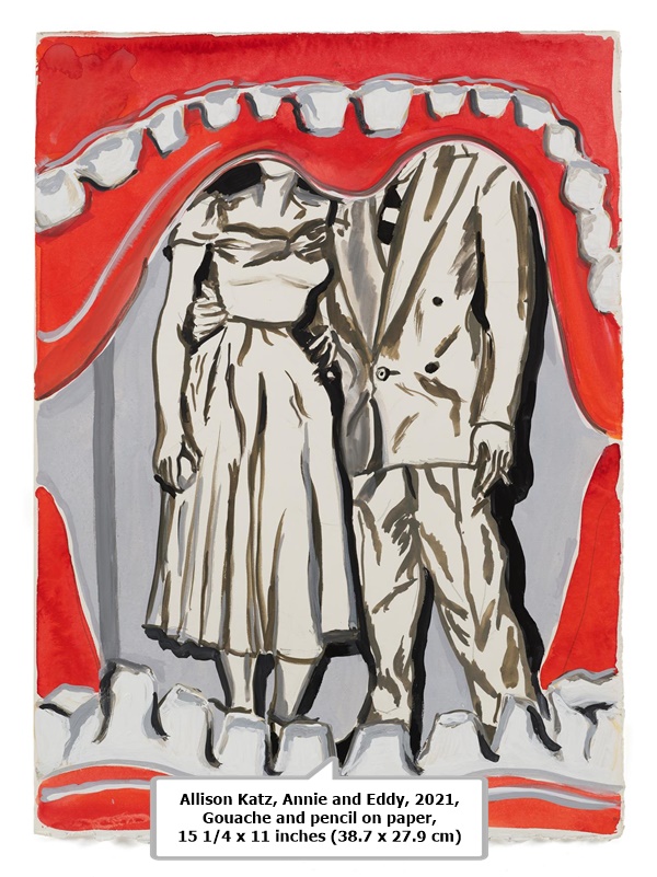 click to enlarge- double click to reduce Allison Katz, Annie and Eddy, 2021, Gouache and pencil on paper, 15 1/4 x 11 inches (38.7 x 27.9 cm)