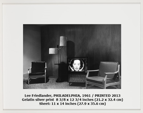 Lee Friedlander, PHILADELPHIA, 1961 / PRINTED 2013
Gelatin silver print  8 3/8 x 12 3/4 inches (21.2 x 32.4 cm)
Sheet: 11 x 14 inches (27.9 x 35.6 cm)