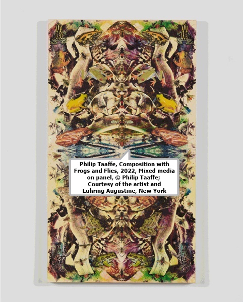 Philip Taaffe, Composition with Frogs and Flies, 2022, Mixed media on panel, © Philip Taaffe; Courtesy of the artist and Luhring Augustine, New York