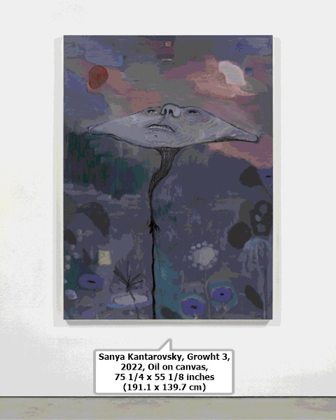 click to enlarge- double click to reduce Sanya Kantarovsky, Growht 3, 2022, Oil on canvas, 75 1/4 x 55 1/8 inches (191.1 x 139.7 cm)