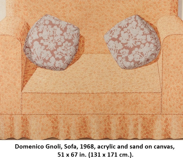 Domenico Gnoli, Sofa, 1968, acrylic and sand on canvas,  51⅝ x 67⅜ in. (131 x 171 cm.).

