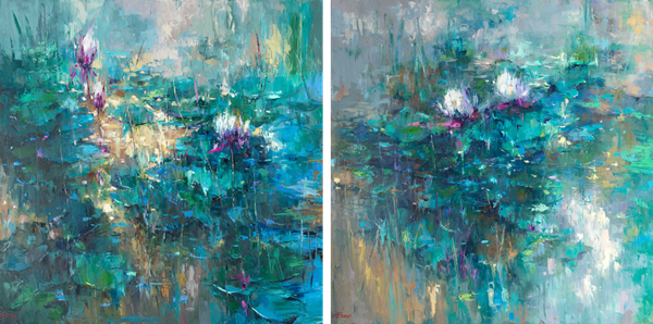 click to enlarge- double click to reduce Elena Bond
Giverny Diptych, 72 x 72 in. ea.