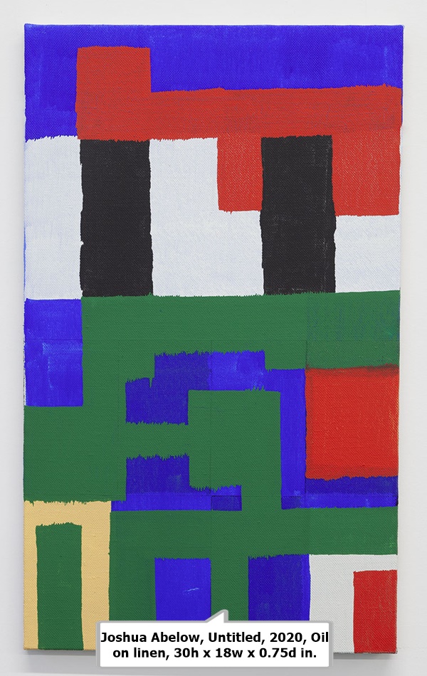 click to enlarge- double click to reduce Joshua Abelow, Untitled, 2020, Oil on linen, 30h x 18w x 0.75d in.