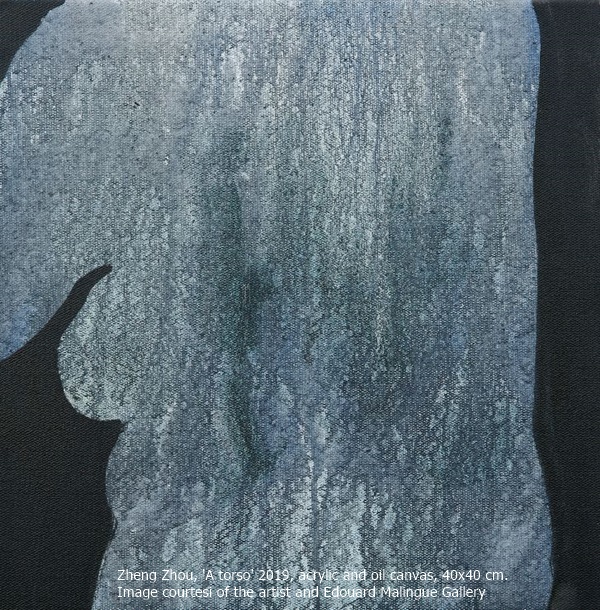 click to enlarge- double click to reduce Zheng Zhou, 'A torso' 2019, acrylic and oil canvas, 40x40 cm. Image courtesi of the artist and Edouard Malingue Gallery