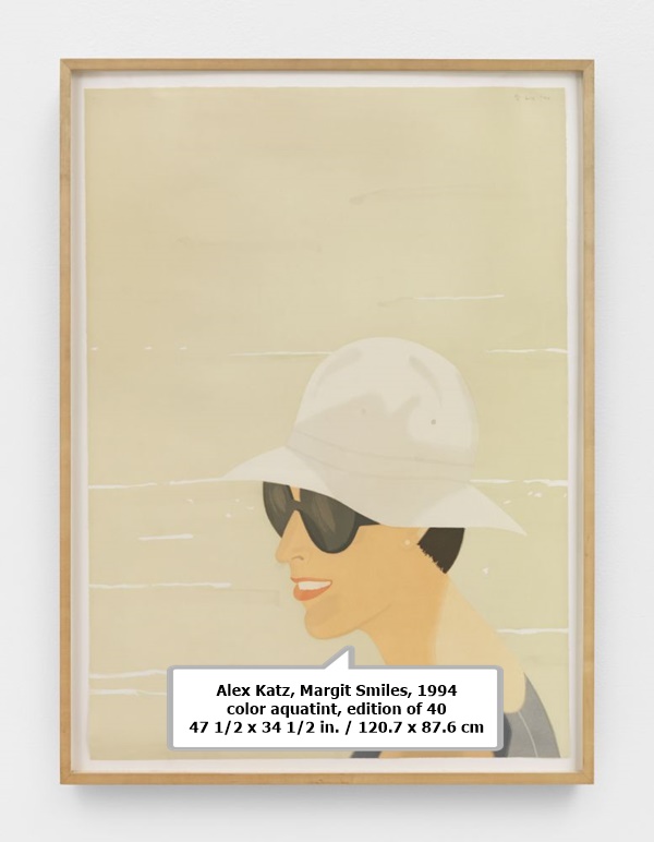 click to enlarge- double click to reduce Alex Katz, Margit Smiles, 1994 color aquatint, edition of 40 47 1/2 x 34 1/2 in. / 120.7 x 87.6 cm