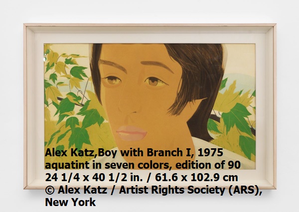 Alex Katz
Boy with Branch I, 1975
aquatint in seven colors, edition of 90
24 1/4 x 40 1/2 in. / 61.6 x 102.9 cm
© Alex Katz / Artist Rights Society (ARS), New York 