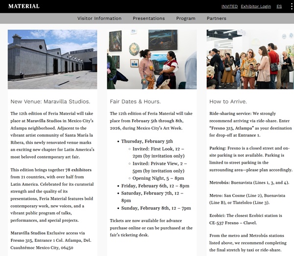 75 galleries at MATERIAL FAIR 2026, Mexico City MEXICO - 5 > 8 February, 2026 @materialfair