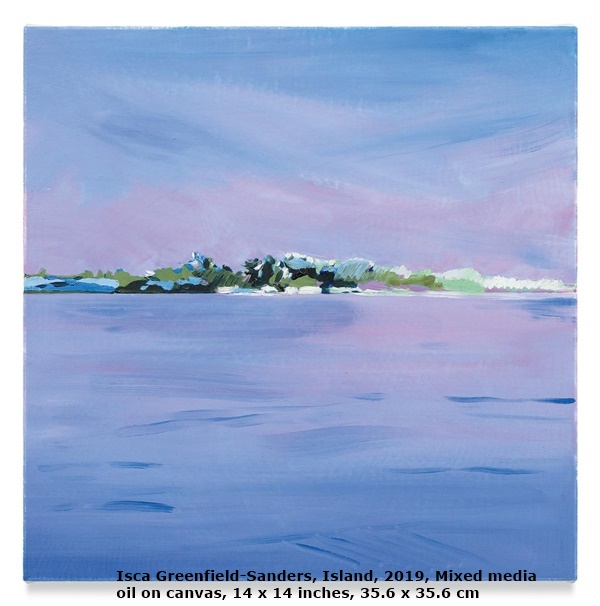 Isca Greenfield-Sanders, Island, 2019, Mixed media oil on canvas, 14 x 14 inches, 35.6 x 35.6 cm