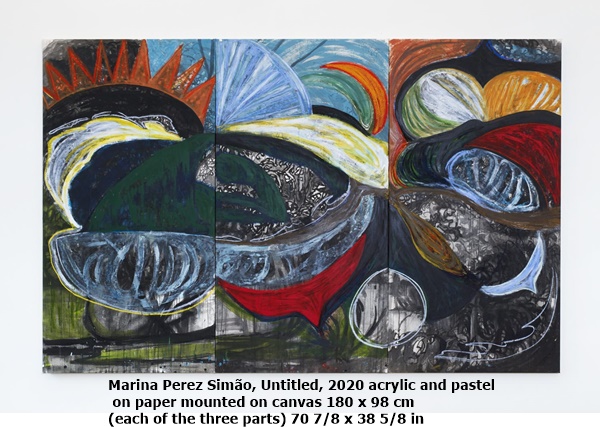 Marina Perez Simão
Untitled, 2020
acrylic and pastel on paper mounted on canvas
180 x 98 cm (each of the three parts)
70 7/8 x 38 5/8 in
