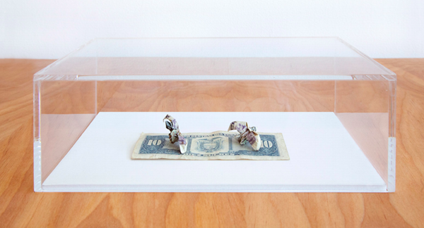 click to enlarge- double click to reduce Paulo Nazareth, MC - Bestiary of Capital, 2019, origami made from the Artist's collection of international currencies, variable dimensions