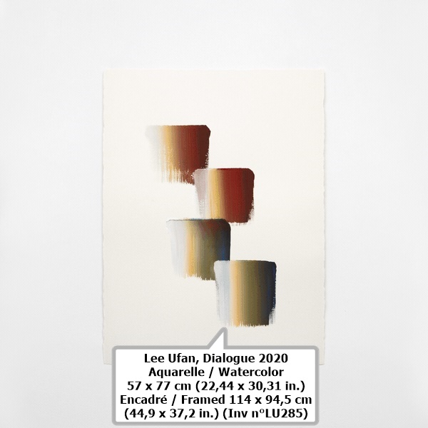 click to enlarge- double click to reduce Lee Ufan
Dialogue
2020
Aquarelle / Watercolor
57 x 77 cm
(22,44 x 30,31 in.)
Encadré / Framed
114 x 94,5 cm
(44,9 x 37,2 in.)
(Inv n°LU285)