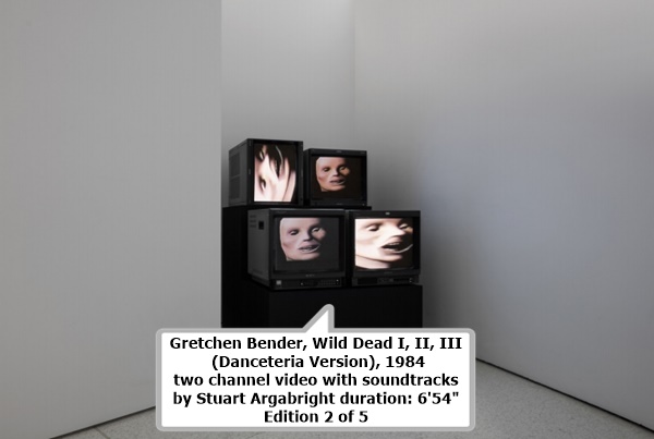 click to enlarge- double click to reduce Gretchen Bender, Wild Dead I, II, III
(Danceteria Version), 1984
two channel video with soundtracks
by Stuart Argabright duration: 6'54