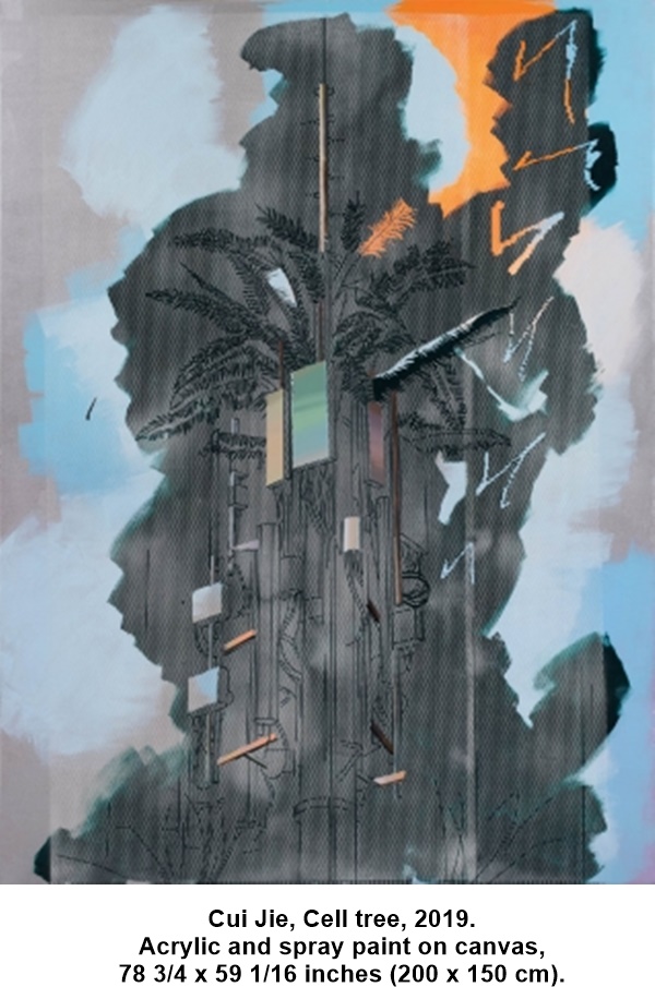 Cui Jie, Cell tree, 2019.
Acrylic and spray paint on canvas,
78 3/4 x 59 1/16 inches (200 x 150 cm).