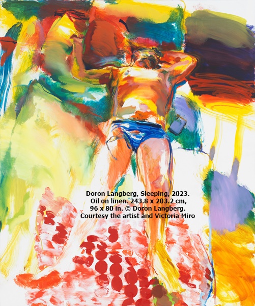 click to enlarge- double click to reduce Doron Langberg, Sleeping, 2023. Oil on linen. 243.8 x 203.2 cm, 96 x 80 in. © Doron Langberg. Courtesy the artist and Victoria Miro