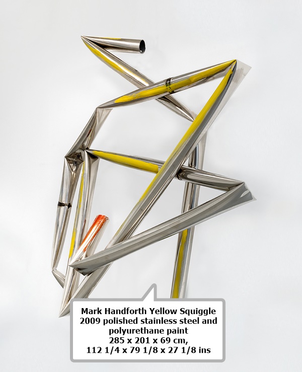 click to enlarge- double click to reduce Mark Handforth Yellow Squiggle 2009 polished stainless steel and polyurethane paint 285 x 201 x 69 cm, 112 1/4 x 79 1/8 x 27 1/8 ins