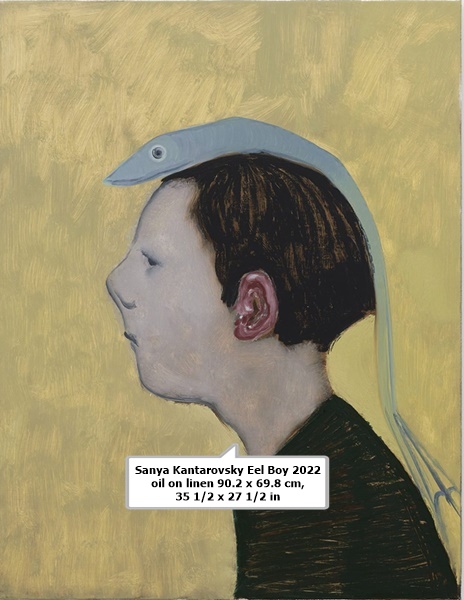 Sanya Kantarovsky Eel Boy 2022 oil on linen 90.2 x 69.8 cm, 35 1/2 x 27 1/2 in 