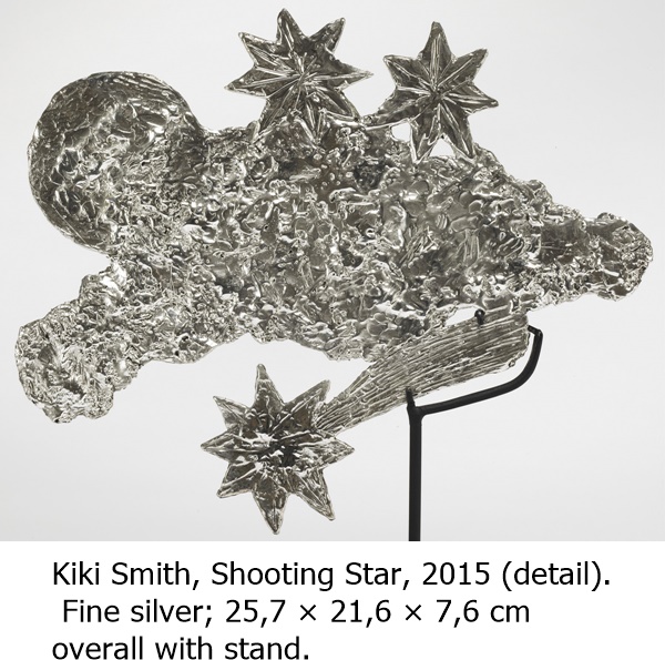 click to enlarge- double click to reduce Kiki Smith, Shooting Star, 2015 (detail).
Fine silver; 25,7 × 21,6 × 7,6 cm
overall with stand.