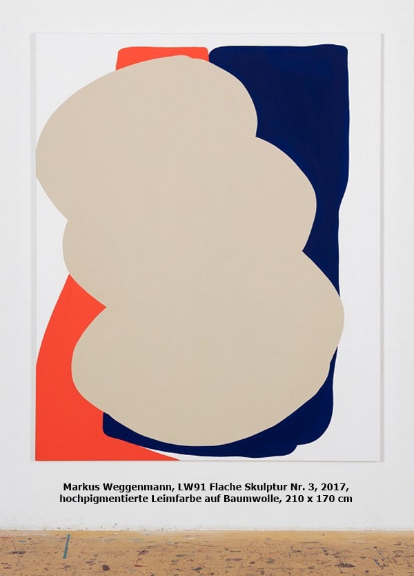 click to enlarge- double click to reduce Markus Weggenmann, LW91 Flache Skulptur Nr. 3, 2017, hochpigmentierte Leimfarbe auf Baumwolle, 210 x 170 cm