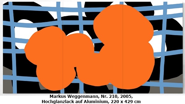 click to enlarge- double click to reduce Markus Weggenmann, Nr. 210, 2005, Hochglanzlack auf Aluminium, 220 x 429 cm