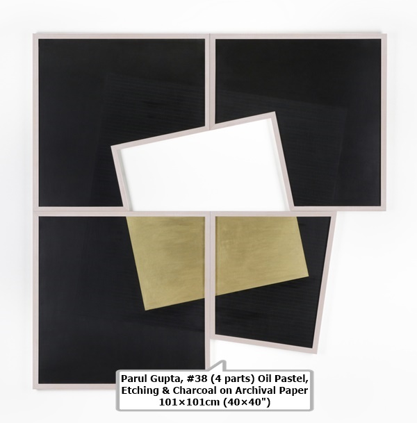 Parul Gupta, #38 (4 parts) Oil Pastel, 
Etching & Charcoal on Archival Paper
101×101cm (40×40