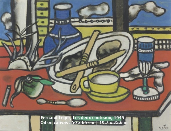 Fernand Leger

Les deux couteaux, 1949

Oil on canvas . 50 x 65 cm | 19.7 x 25.6 in

