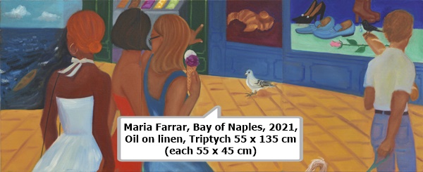 click to enlarge- double click to reduce Maria Farrar, Bay of Naples, 2021, Oil on linen, Triptych 55 x 135 cm (each 55 x 45 cm)