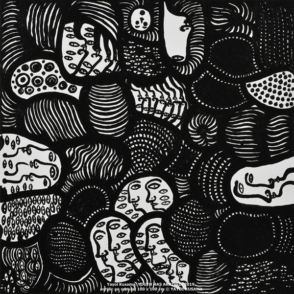 Yayoi Kusama, YOUTH HAS ARRIVED, 2019, acrylic on canvas, 100 x 100 cm © YAYOI KUSAMA
 
