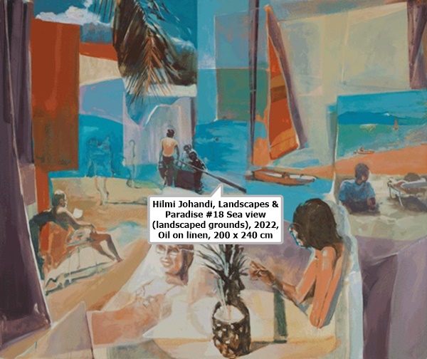 click to enlarge- double click to reduce Hilmi Johandi, Landscapes & Paradise #18 Sea view (landscaped grounds), 2022, Oil on linen, 200 x 240 cm