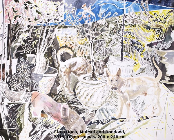 click to enlarge- double click to reduce Chris Huen, MuiMui and Doodood, 2019, Oil on canvas, 200 x 240 cm