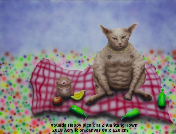 ¥ouada Happy picnic at Zhuantang Town 2019 Acrylic on canvas 80 x 120 cm