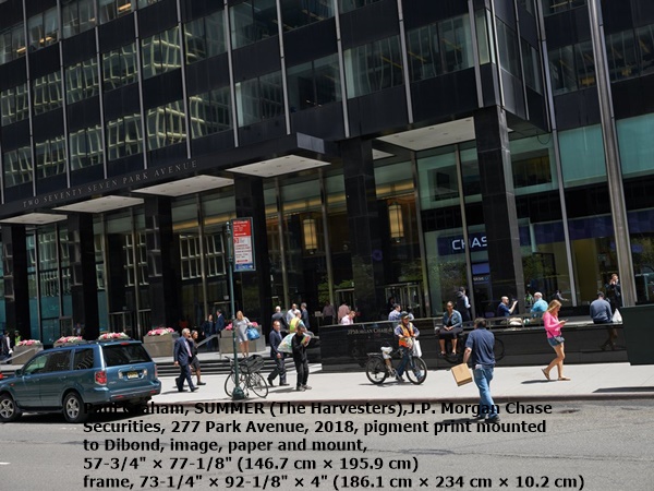 click to enlarge- double click to reduce Paul Graham, SUMMER (The Harvesters), J.P. Morgan Chase Securities, 277 Park Avenue, 2018, pigment print mounted to Dibond, image, paper and mount, 57-3/4 × 77-1/8 (146.7 cm × 195.9 cm) frame, 73-1/4 × 92-1/8 × 4 (186.1 cm × 234 cm × 10.2 cm)