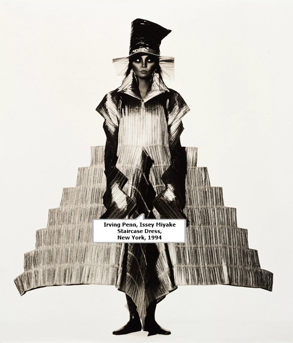 click to enlarge- double click to reduce Irving Penn, Issey Miyake
Staircase Dress, New York, 1994