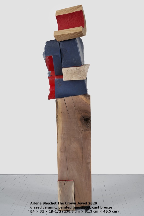 click to enlarge- double click to reduce Arlene Shechet
The Crown Jewel
2020
glazed ceramic, painted hardwood, cast bronze
94 × 32 × 19-1/2 (238.8 cm × 81.3 cm × 49.5 cm)