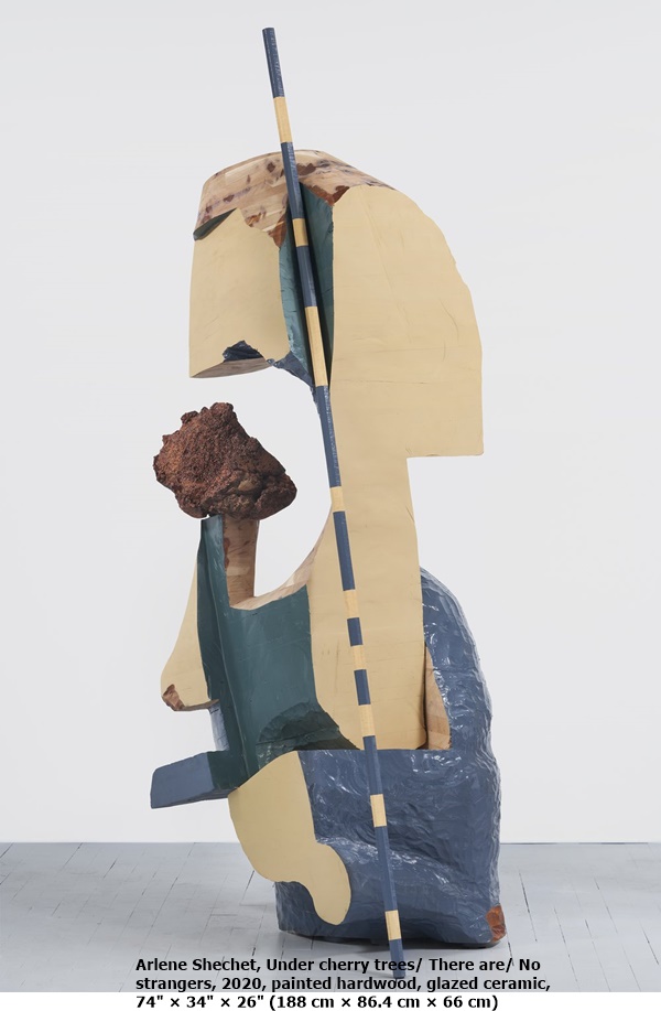 click to enlarge- double click to reduce Arlene Shechet, Under cherry trees/ There are/ No strangers, 2020, painted hardwood, glazed ceramic, 74 × 34 × 26 (188 cm × 86.4 cm × 66 cm)