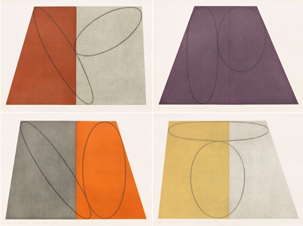 click to enlarge- double click to reduce Plane/Figure Series, Folded I, II, III, IV (1993)
Set of four soft-ground and aquatint etchings
22 1/2 x 30 inches, each
Edition of 60