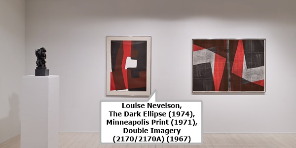 click to enlarge- double click to reduce Louise Nevelson,
The Dark Ellipse (1974),
Minneapolis Print (1971),
Double Imagery (2170/2170A) (1967)