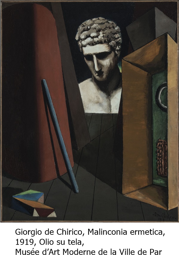 click to enlarge- double click to reduce Giorgio de Chirico, Malinconia ermetica, 1919, Olio su tela, Musée d’Art Moderne de la Ville de Par