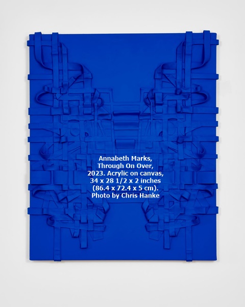Annabeth Marks, Through On Over, 2023. Acrylic on canvas, 34 x 28 1/2 x 2 inches (86.4 x 72.4 x 5 cm). Photo by Chris Hanke.