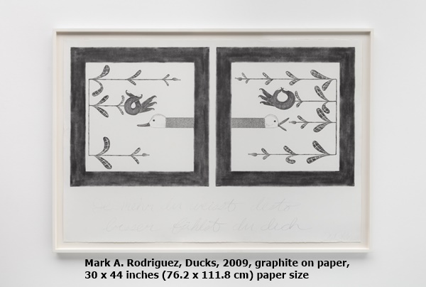click to enlarge- double click to reduce Mark A. Rodriguez, Ducks, 2009, graphite on paper, 30 x 44 inches (76.2 x 111.8 cm) paper size, 32 3/4 x 46 3/4 inches (83.2 x 118.7 cm) frame