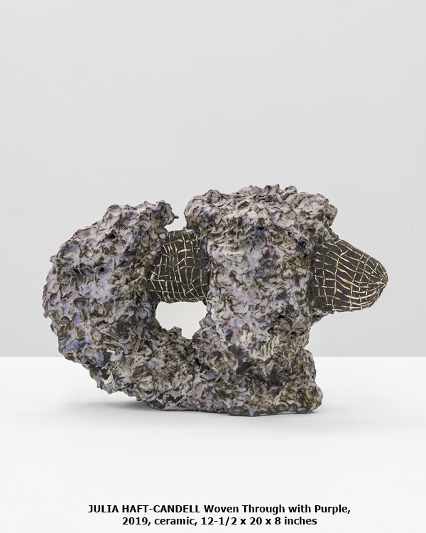 click to enlarge- double click to reduce JULIA HAFT-CANDELL Woven Through with Purple, 2019, ceramic, 12-1/2 x 20 x 8 inches