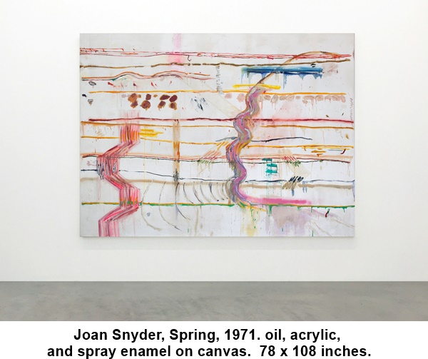 
Joan Snyder, Spring, 1971. oil, acrylic, and spray enamel on canvas. 78 x 108 inches.