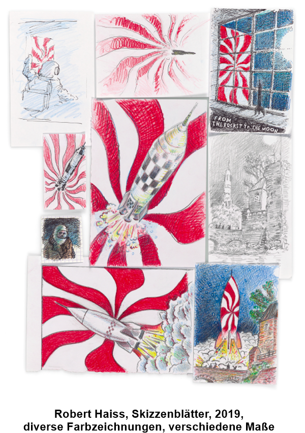 Robert Haiss, Skizzenblätter, 2019, diverse Farbzeichnungen, verschiedene Maße