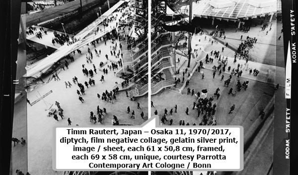 click to enlarge- double click to reduce Timm Rautert, Japan – Osaka 11, 1970/2017, diptych, film negative collage, gelatin silver print, image / sheet, each 61 x 50,8 cm, framed, each 69 x 58 cm, unique, courtesy Parrotta Contemporary Art Cologne / Bonn