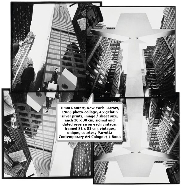 click to enlarge- double click to reduce Timm Rautert, New York - Arrow, 1969, photo-collage, 4 x gelatin silver prints, image / sheet size, each 30 x 30 cm, signed and dated reverse on each vintage, framed 81 x 81 cm, vintages, unique, courtesy Parrotta Contemporary Art Cologne/ / Bonn