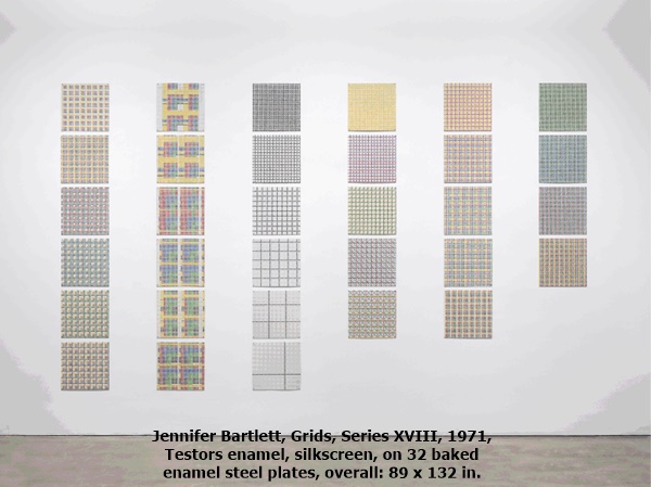 Jennifer Bartlett, Grids, Series XVIII, 1971, Testors enamel, silkscreen, on 32
baked enamel steel plates, overall: 89 x 132 in.