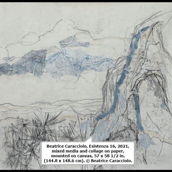 Beatrice Caracciolo, Esistenza 16, 2021, mixed media and collage on paper, mounted on canvas, 57 x 58 1/2 in. (144.8 x 148.6 cm). © Beatrice Caracciolo.
