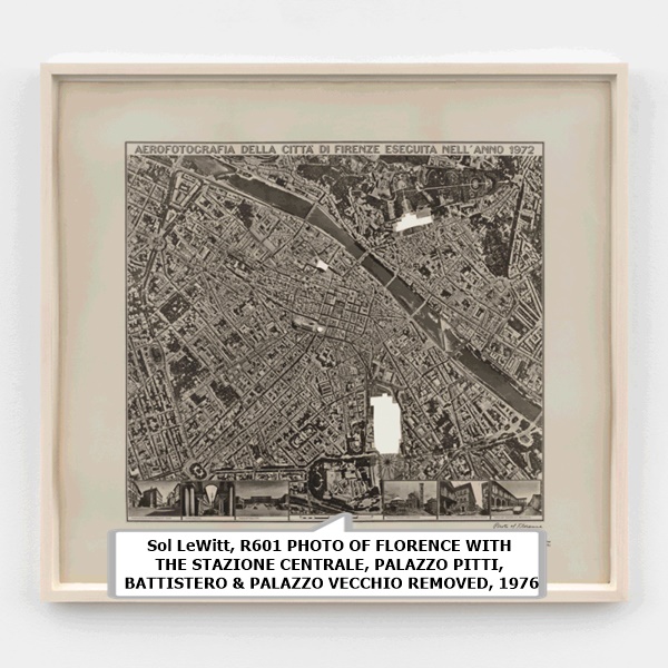 Sol LeWitt, R601 PHOTO OF FLORENCE WITH THE STAZIONE CENTRALE, PALAZZO PITTI, BATTISTERO & PALAZZO VECCHIO REMOVED, 1976
