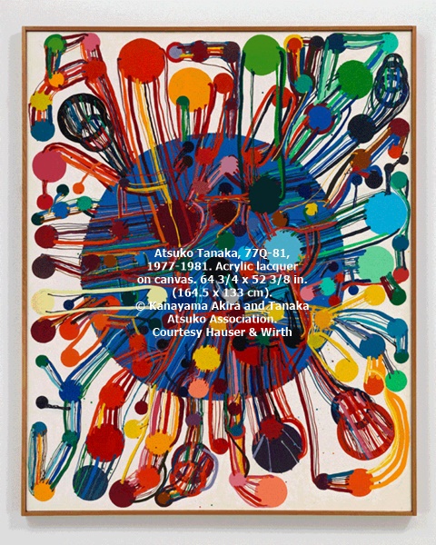 Atsuko Tanaka, 77Q-81, 1977-1981. Acrylic lacquer on canvas. 64 3/4 x 52 3/8 in. (164.5 x 133 cm). © Kanayama Akira and Tanaka Atsuko Association. Courtesy Hauser & Wirth