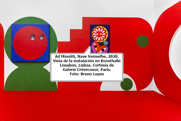 click to enlarge- double click to reduce Ad Minoliti, Nave Vermelhe, 2020. Vista de la instalación en Kunsthalle Lissabon, Lisboa. Cortesía de Galerie Crèvecoeur, París. Foto: Bruno Lopes
