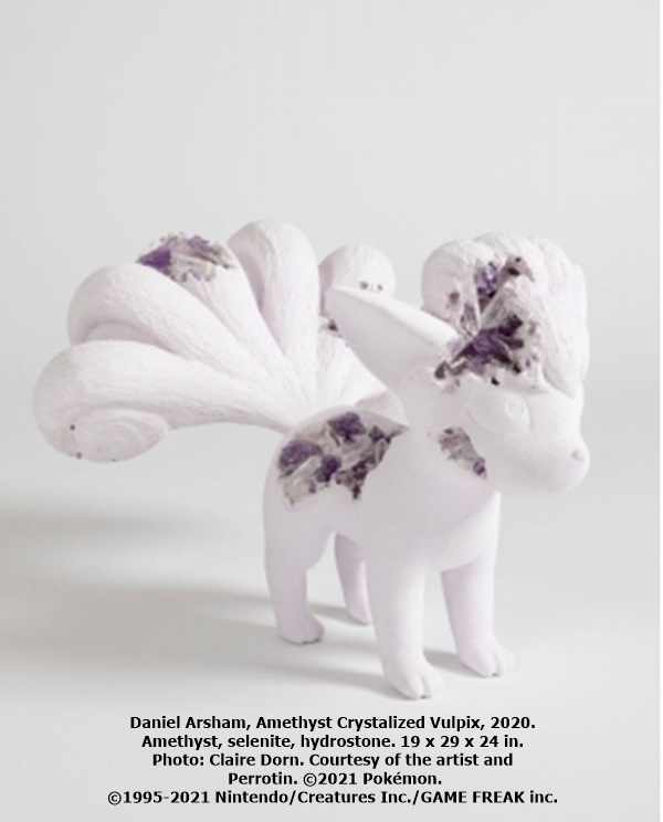 click to enlarge- double click to reduce Daniel Arsham, Amethyst Crystalized Vulpix, 2020.
Amethyst, selenite, hydrostone. 19 x 29 x 24 in.
Photo: Claire Dorn. Courtesy of the artist and
Perrotin. ©2021 Pokémon.
©1995-2021 Nintendo/Creatures Inc./GAME FREAK inc.